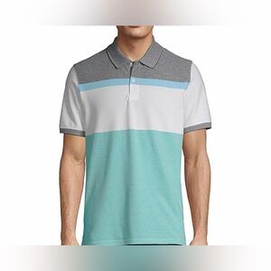 St. John's Bay Gray, White, and Aqua Polo Shirt